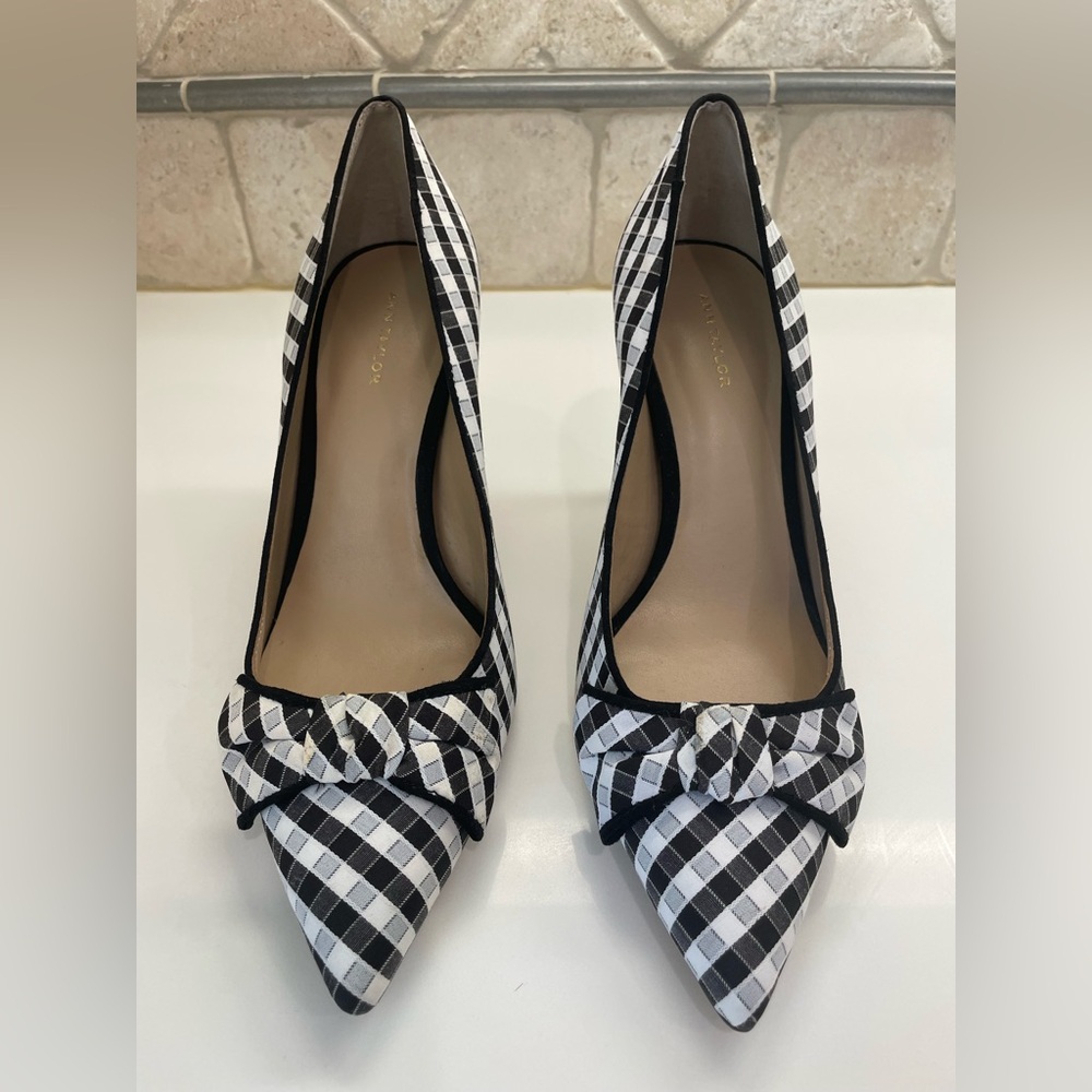 Black and White Checkered/ Gingham Bow Women's Pumps - Size 7